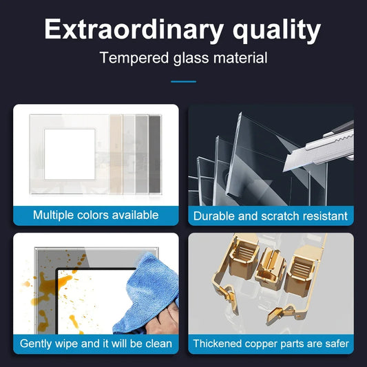 SRAN F6 Serie mehrere Rahmen schwarze Panel aus gehärtetem Glas, EU FR UN-Steckdosen und Schalter Dimmer-Lüfter-Fußlampe Rj45 RJ11Module DIY.