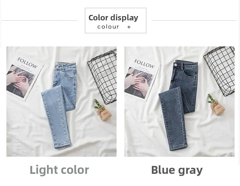 High Waist Slim Fit Jeans Women's Spring Summer Autumn Fashionable Nine Points Elasticity Pencil Pants Tightening And Lengthenin.