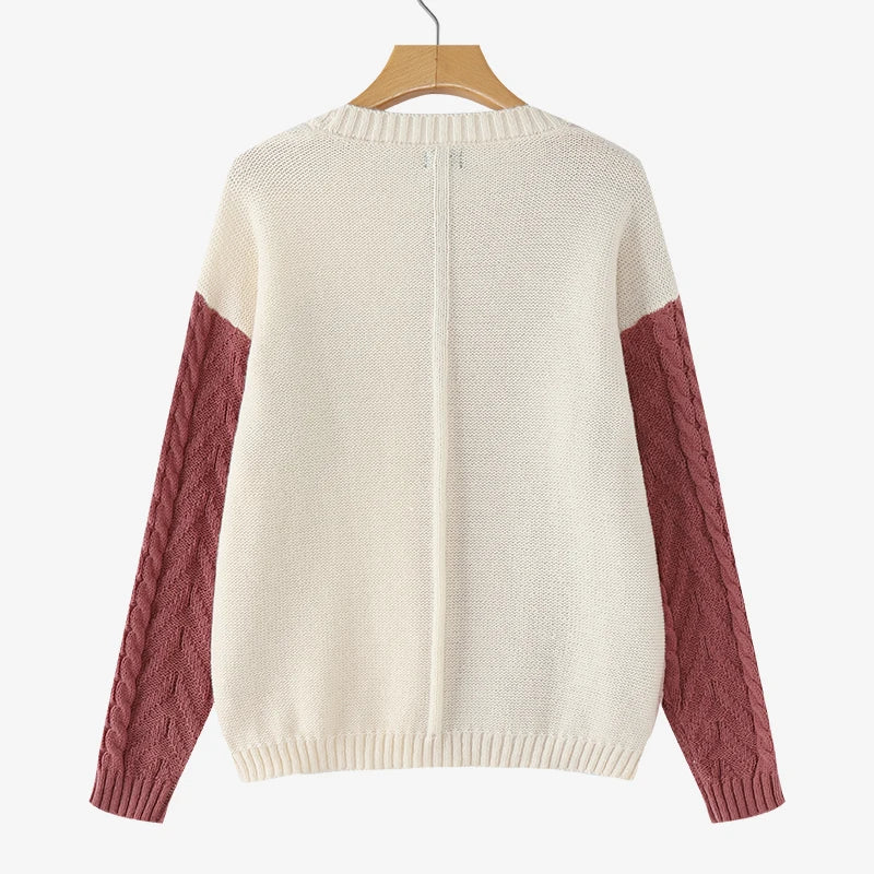 ZANZEA 2025 Autumn Patchwork Sweaters Women Pullovers Kintted Jumper Stylish Long Sleeve Winter Sweater O Neck Jumper Streetwear.