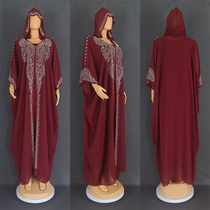 Eid Muslim Dress for Women Hooded Abaya 2 Piece Set Diamond Jalabiya Morocco Party Dresses Dubai Abayas Kaftan Vestido Long Robe.