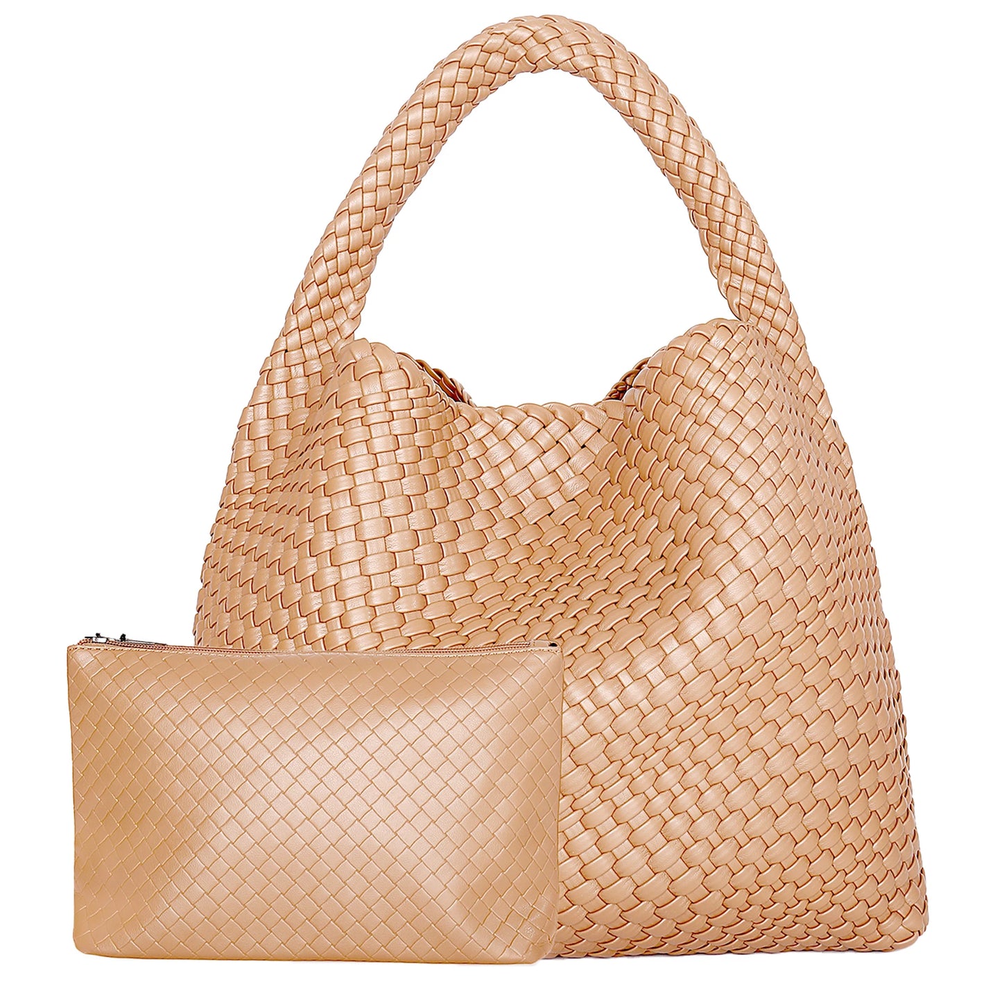 Woven Tote Bag for Women Large Woven Handbag Soft Leather Shoulder Bag Work Shopper Summer Beach Travel Tote Bag with Purse.