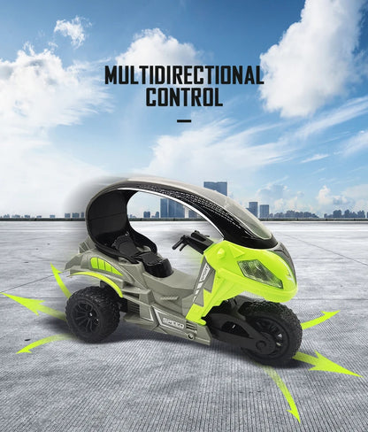 Electric RC Motorcycle Car Spray RC Stunt Toys Remote Control Drift Stunt Three Wheel Motorcycle with LED Lights for Kids Gifts.