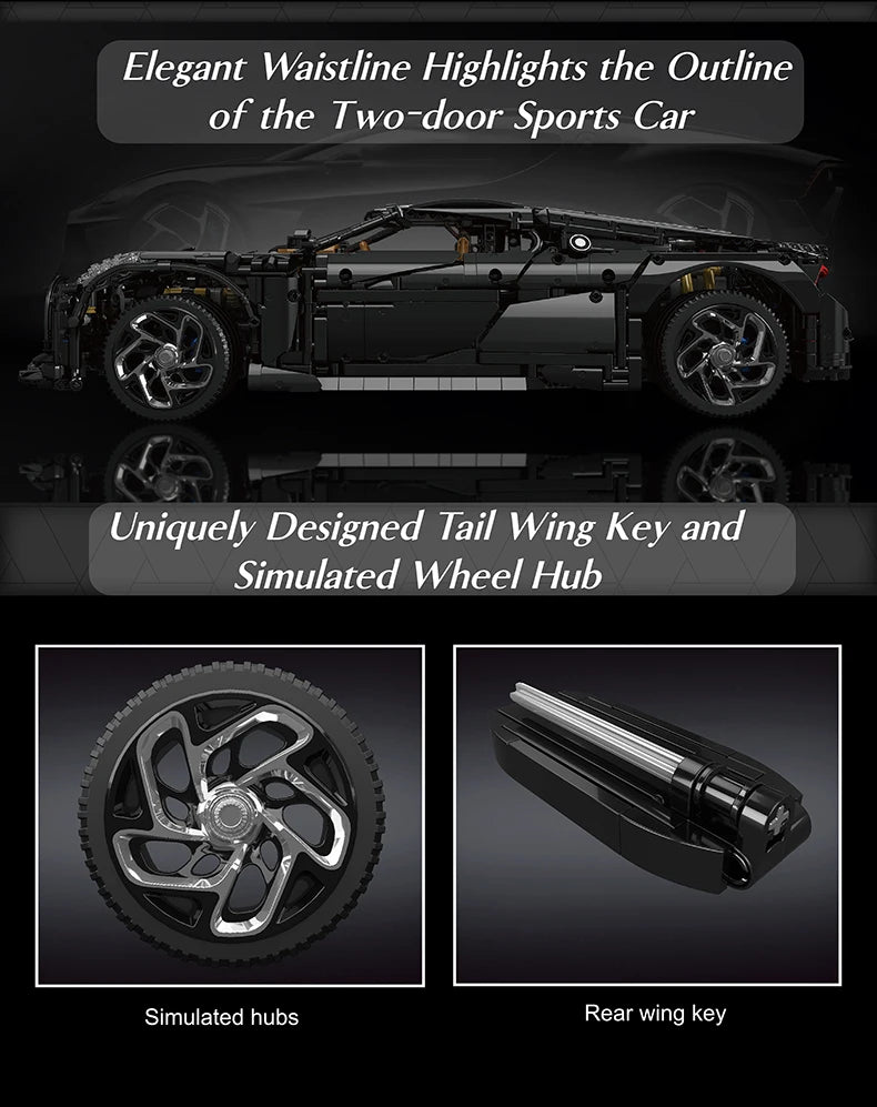 Mould King 13163 Technical Car Building Block The Remote Control La Voiture Noire Sport Car Model Toys Kids Christmas Gifts.