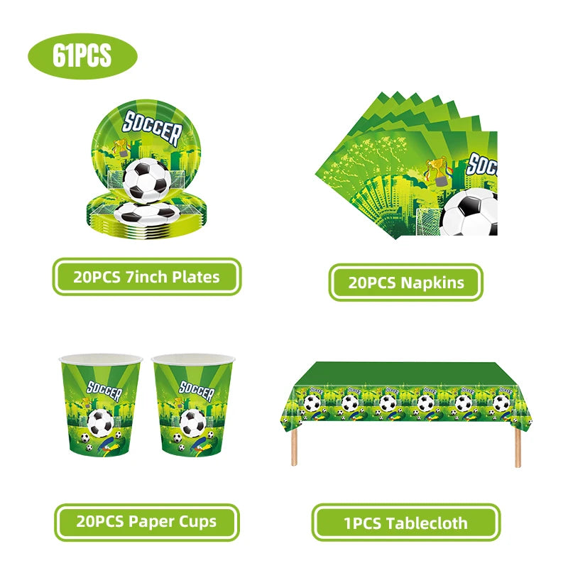 Fußball Fußball Geburtstag Dekorationen Aluminium Film Ballon Geschirr Teller Tasse Servietten Tischdecke Baby Dusche Party Supplies