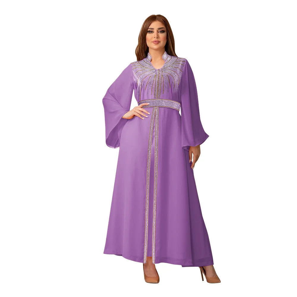 Arabische Robe Mode Nahen Osten Muslimischen Kaftan Dubai Hot Fix Diamant Party Abendkleider für Frauen Kerb Stehkragen Vestidos