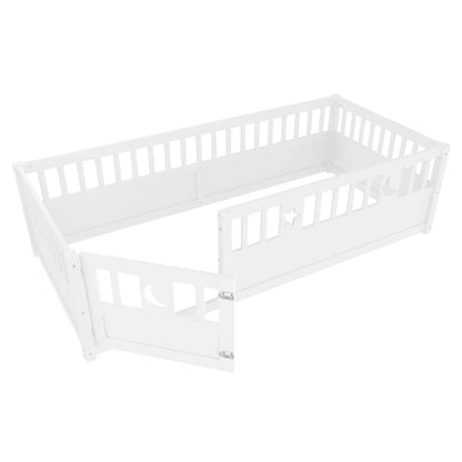 Panelbett 140 x 190 cm großes Kinderbett mit Gitter, Stern- und Monddekoration, ohne Gitter (ohne Matratze), minimalistischer Stil