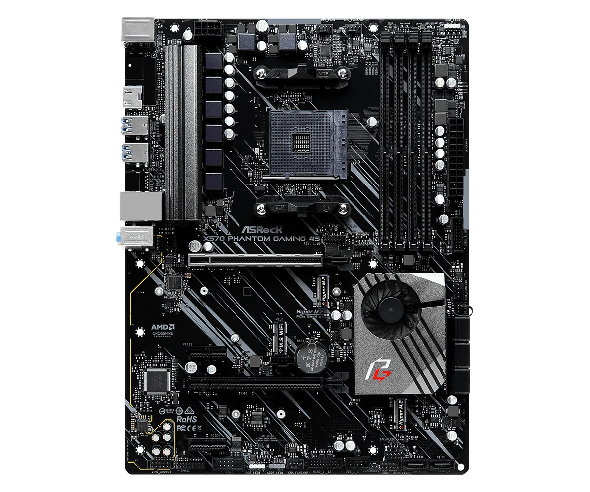 X570 Motherboard ASROCK X570 Phantom Gaming 4S Socket AM4 4×DDR4 128GB PCI-E 4.0 SATA III HDMI ATX For Ryzen 5000 G-Series cpu.