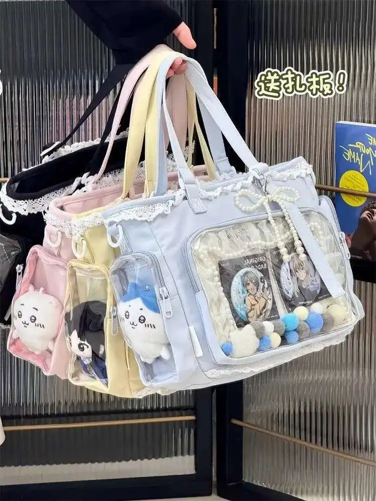 New Y2K Cute Japanese Ita Bag Lolita Girl Transparent Shoulder Tote Bag Large Capacity Crossbody Casual Bag DIY Display Handbags.