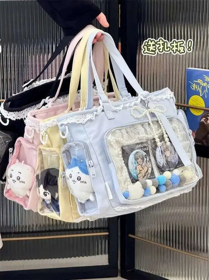 New Y2K Cute Japanese Ita Bag Lolita Girl Transparent Shoulder Tote Bag Large Capacity Crossbody Casual Bag DIY Display Handbags.