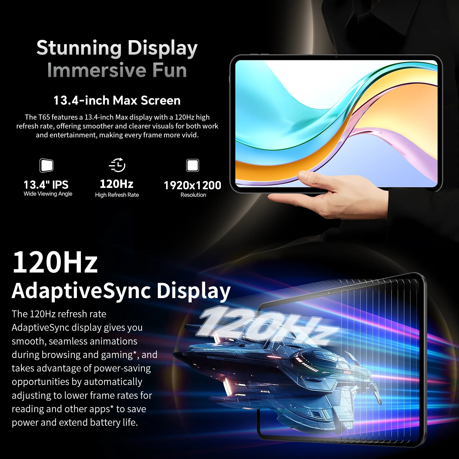 Teclast T65 13.4 inch Android 15 Tablet 1920x1200 120Hz T7280 8-Core Max 20GB RAM(8GB+12GB Expansion) 128GB ROM 4G LTE 8000mAh.