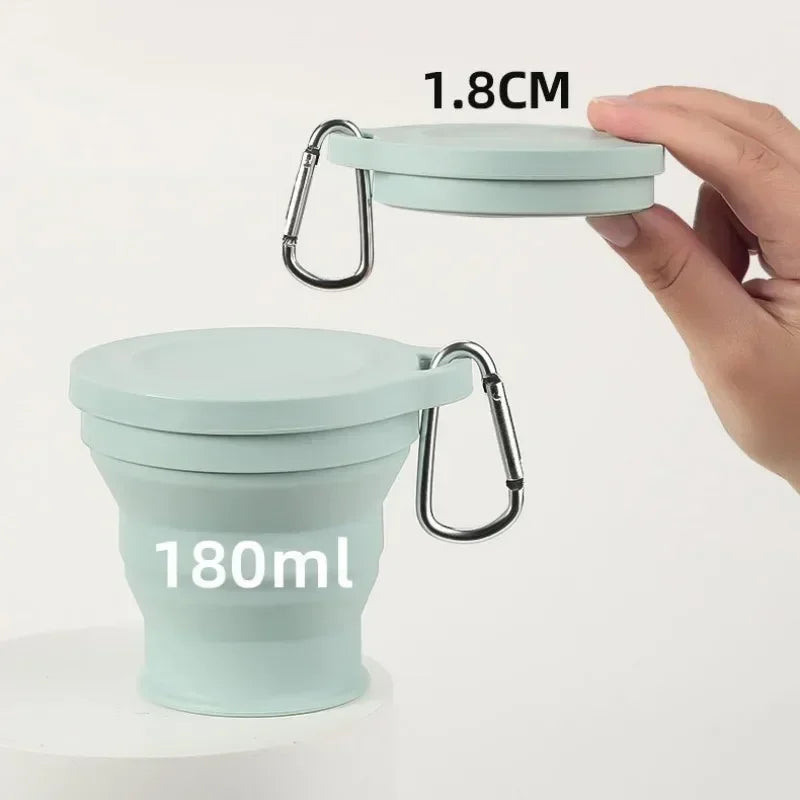 180ml Folding Cup Mini Retractable Cup Silicone Portable Teacup Outdoor Travel Coffee Telescopic Drinking Mug with Lid.