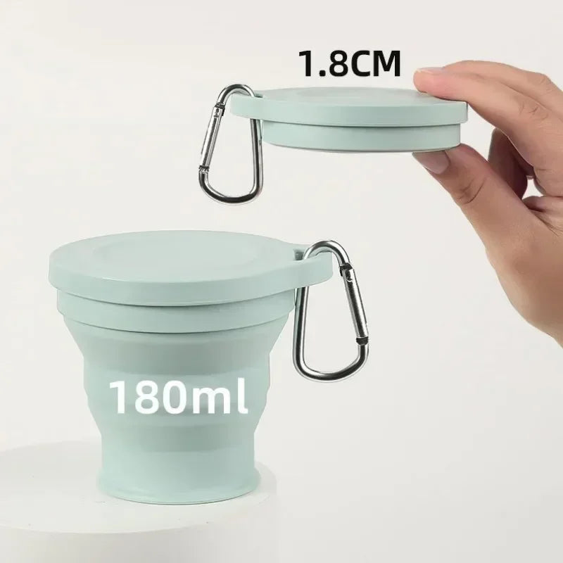 180ml Folding Cup Mini Retractable Cup Silicone Portable Teacup Outdoor Travel Coffee Telescopic Drinking Mug with Lid.