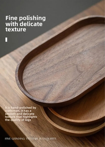 Japanese Acacia wooden tray rectangular dinner plate heat insulation solid wood grain oval bread.