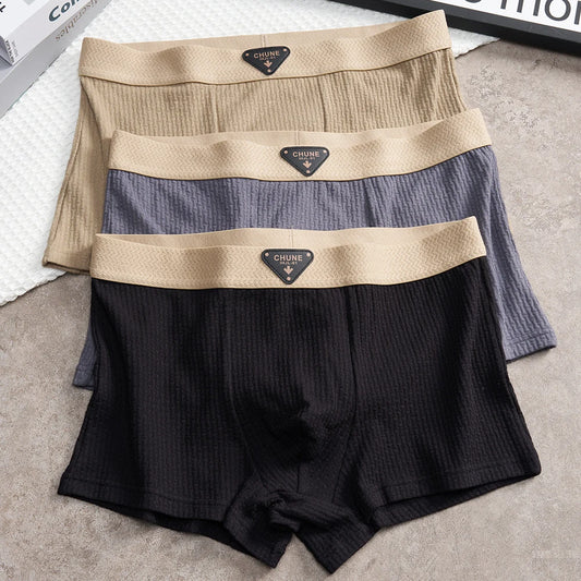 3 Teile/paket 100% Baumwolle Solide Stricken Gestreiften männer Höschen Super Weiche Hygroskopischen Atmungsaktive Boxer Hohe Elastische Taille Mann Unterwäsche