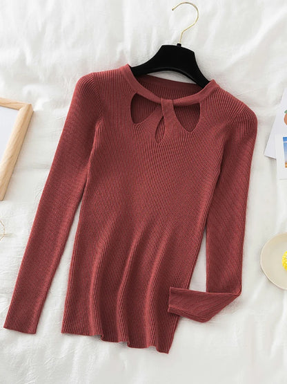 2025 Fashion Hollow Out Women Sweaters Autumn Winter Tops Slim Women Pullover Knitted Sweater Basic Solid Jumper Soft Warm Pull