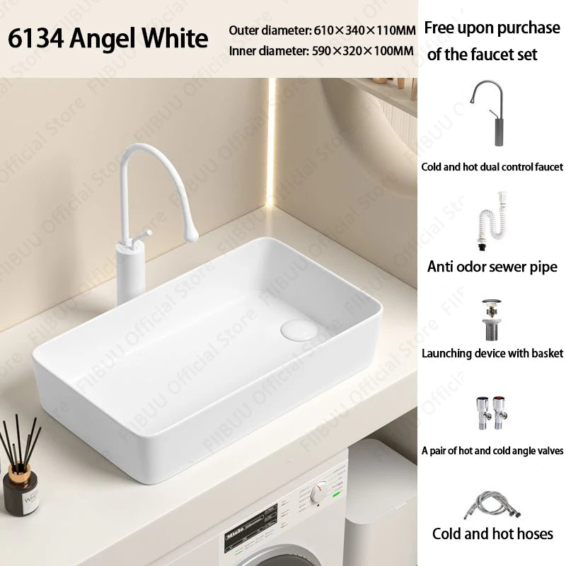 Rechteckiges silbergraues Porzellan-Keramikgefäßwaschbecken über der Theke, Toilette, Badezimmer-Schminktisch, Waschbecken, glasiertes weißes Waschbecken