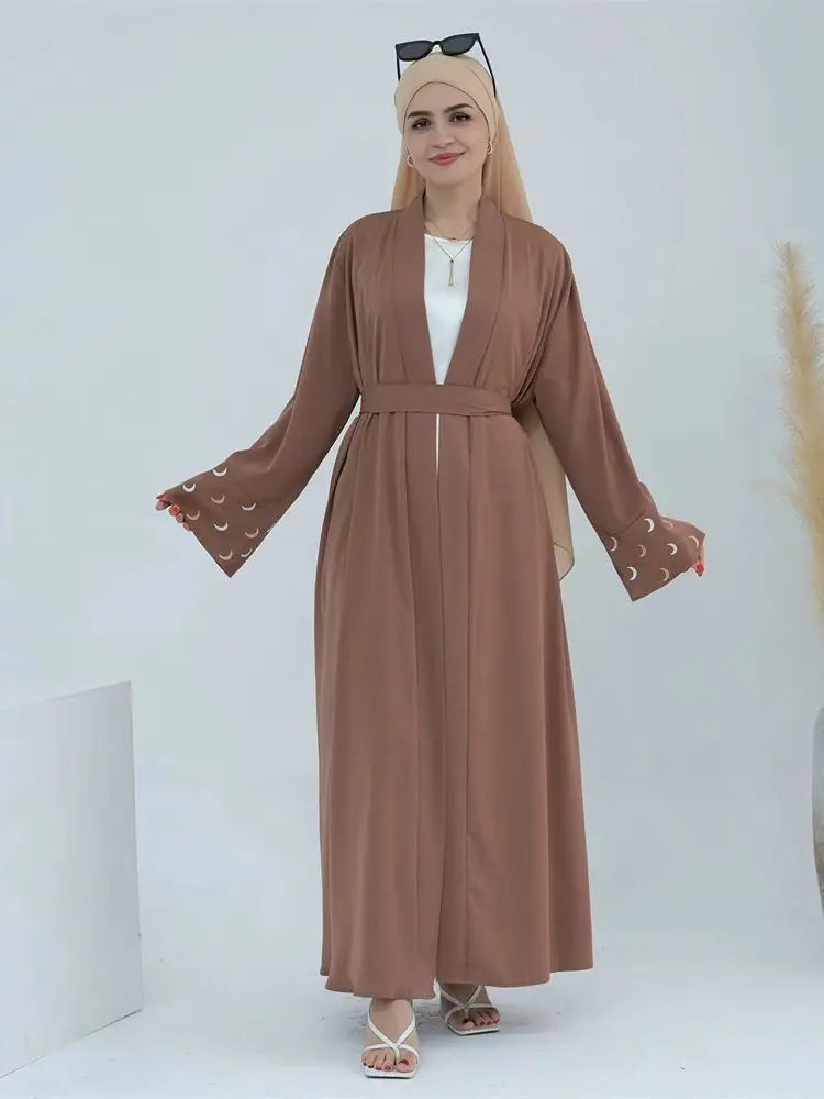 Ramadan Moon Embroidered Abaya Kimono Damen Dubai Luxury 2025 Islam Muslim Kaftan Modest Dress Kebaya Caftan Abayas For Women.
