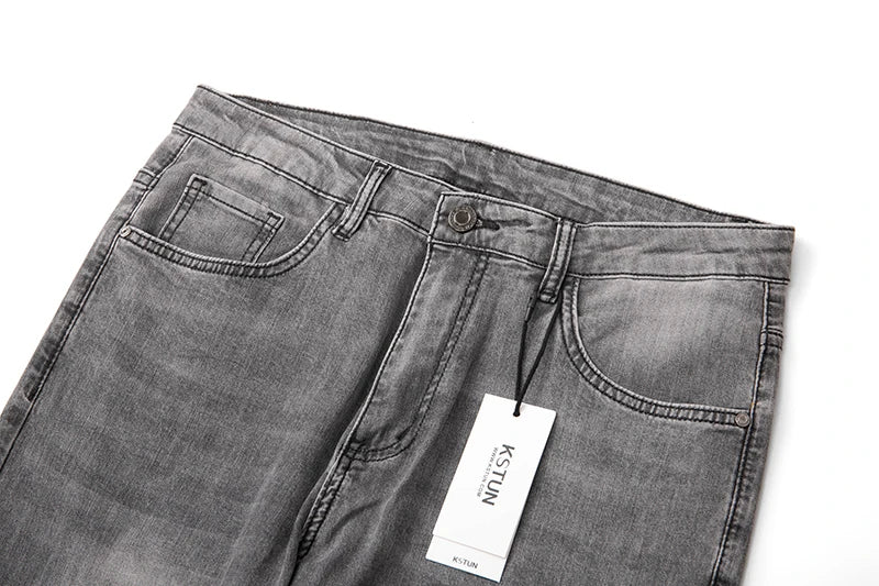 KSTUN Graue Jeans für Herren, Stretch, schmal, gerade, normale Passform, Freizeithose, Sommer-Denim-Hose, Herrenbekleidung, Herren-Jeans, Modemarke.