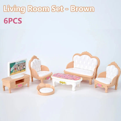 Hot Sale Cute Kawaii Pink 10 Items/Lot Miniature Dollhouse Furniture Accessory Kids Toys Kitchen Cooking Things For Girl Gifts.