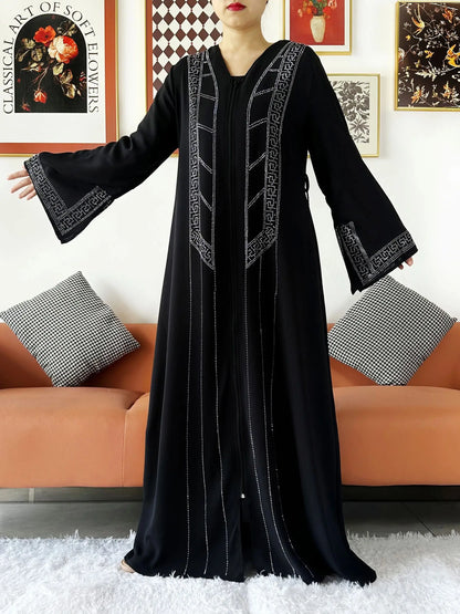 New Women Elegant Dress Chiffon Open Abaya with Zipper Muslim Women Dress Islamic Clothing Cardigan Abaya Women Muslim Dress.