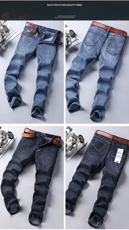 Male  All-match Brand Trousers Four Season Men's High Quality Jeans  Business Casual High Waist Denim Pants Simplicity Cool