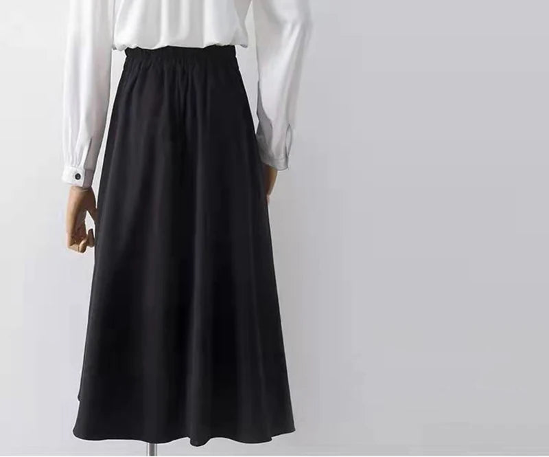 Preppy Style Vintage Long Skirts Women High Waist Sweet Loose A Line Skirt Lace Up Retro Fall Winter Female Elegant Long Skirts.