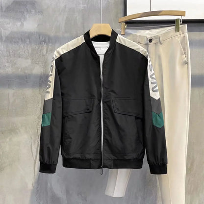 Man Coat Spring Autumn Black Jacket for Men Printed Zip V Clothing Fashion 2024 High Quality Cold Stylish Casual Luxury Designer