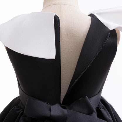 Kinder Kleider für Mädchen Vintage Schwarz Satin Prinzessin Kleid für Kinder Konzert Performance Hochzeit Geburtstag Zeremonie Abendkleid