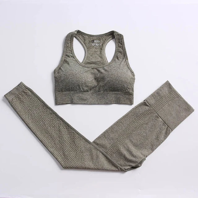 2/4PCS Summer Seamless Yoga Set Women Workout Clothes Sports Bra Short Sleeve Crop Top High Waist Legging Fitness Sports Suits