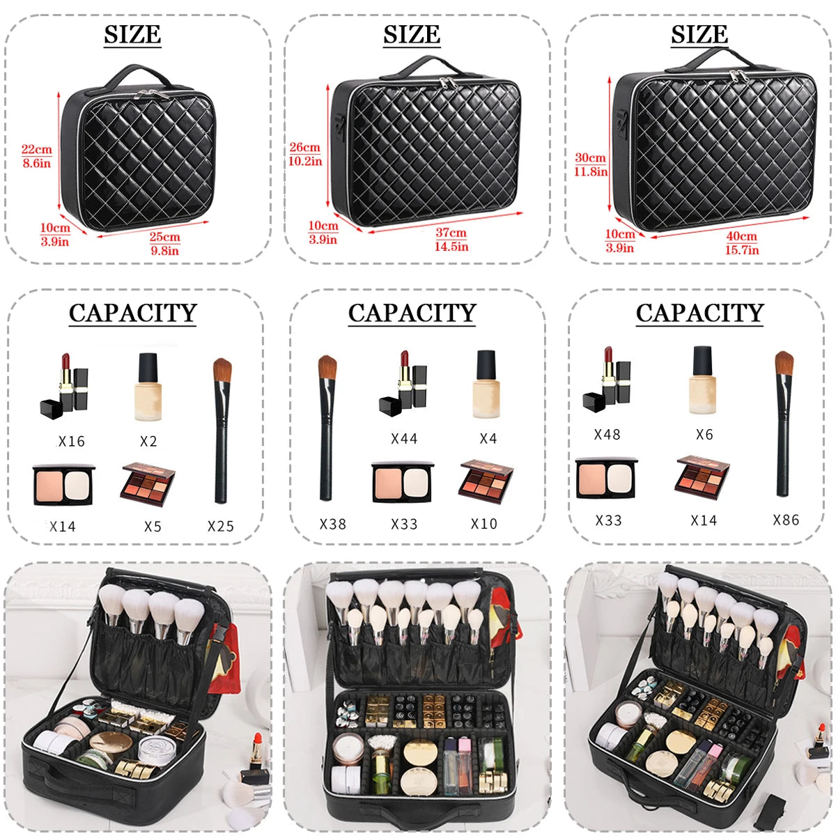 Three-layer Cosmetic Case Large Waterproof Oxford Cloth Manicure Makeup Toolbox,Travel Underwear Storage Box.