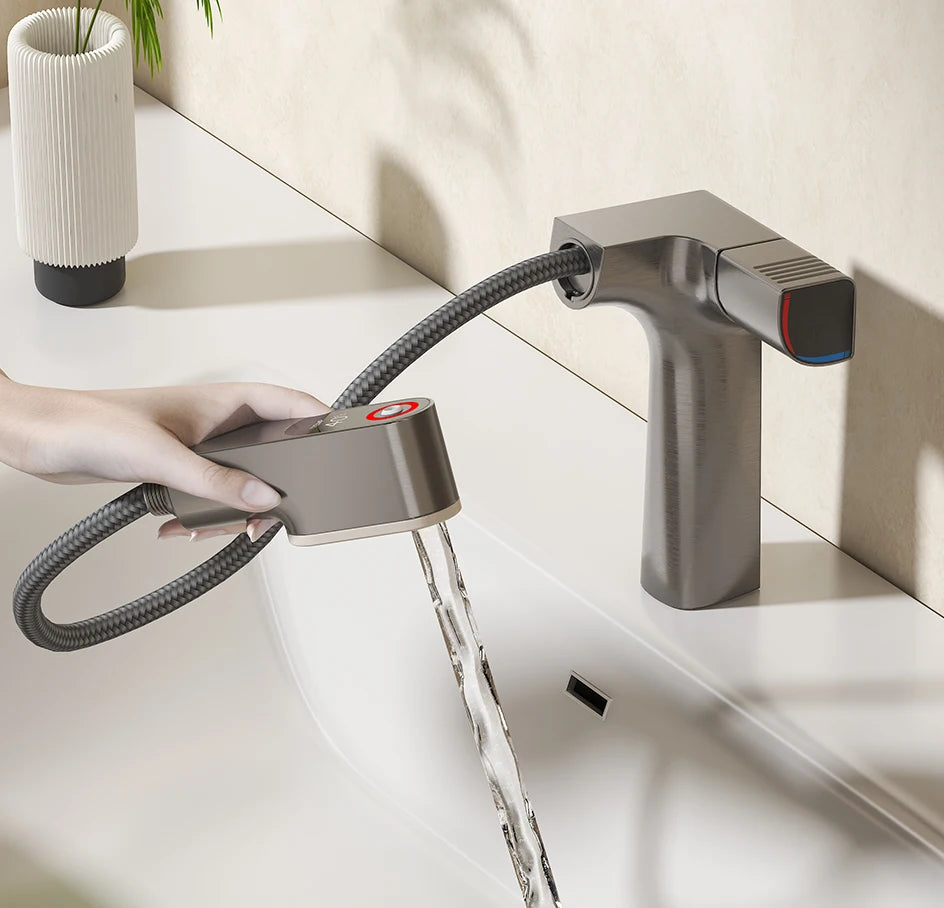 VGX Purified Bathroom Faucets Pull Out Water Filter Tap White Basin Mixer Sink Faucet Gourmet LED Display Brass Tapware Crane