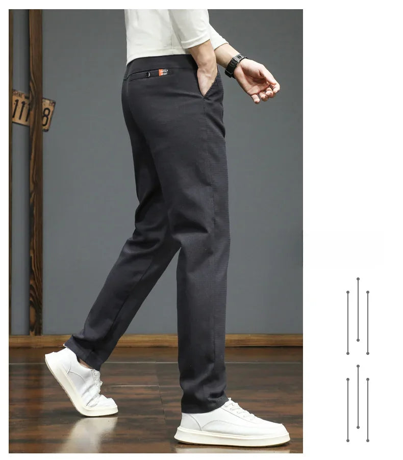 Autumn Winter New Men's Casual Pants Korean Fashion Stretch Straight Slim Fit Trousers High Quality Sweatpants Solid Color Male.