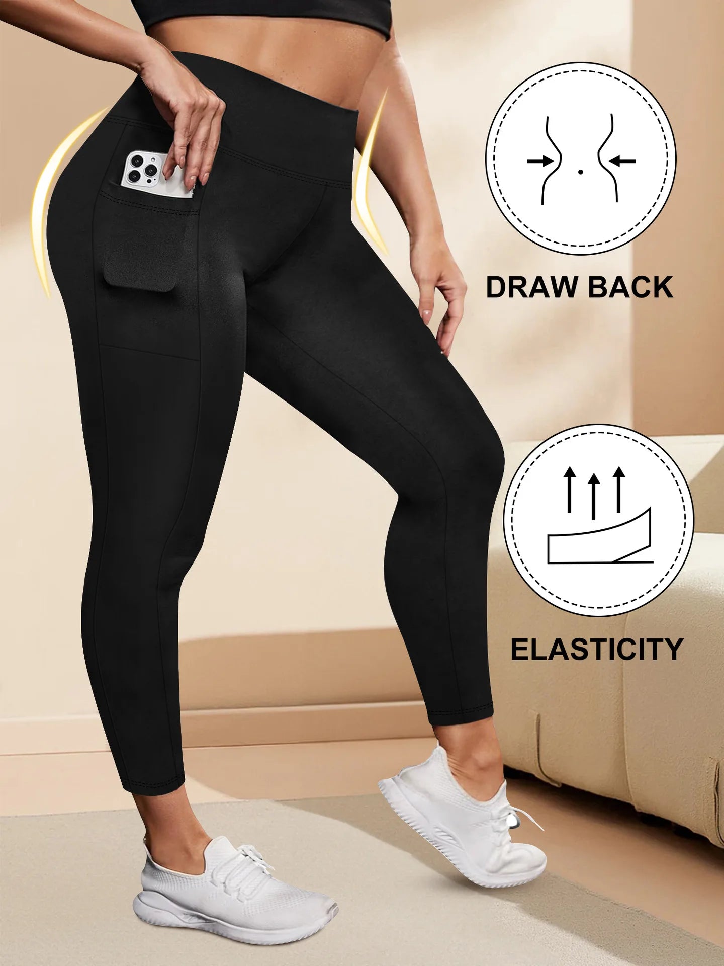 Women's High-Waisted Yoga Pants Plus Size Butt-Lifting Workout Leggings with Pockets Elastic Activewear for Gym & Running.