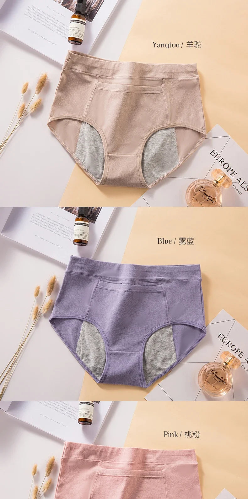 4 Pcs Women's Menstrual Period Panties High Waist Cotton Leak-Proof Underwear Absorbent Postpartum Post Surgery Period Underwear.