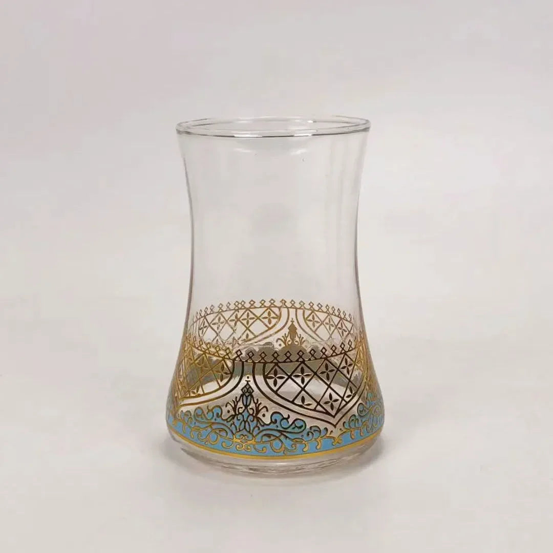 Turkish Tea Glasses Cups Set With Saucers Coffee Cup Romantic Exotic Glass Tea Cup Blue Gold Kitchen Decoration Drinking 3pcs.