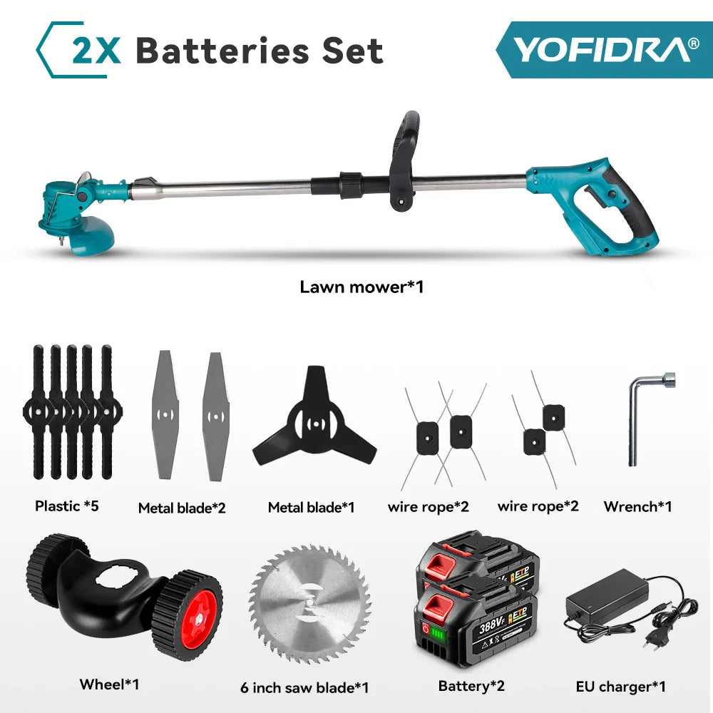 YOFIDRA 100–135 cm elektrischer Rasenmäher, 1500 W, kabellos, faltbar, Trimmer, Beschneiden, Schneiden, Garten, Elektrowerkzeug für Makita-Akku-Pin