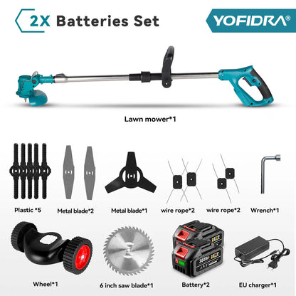 YOFIDRA 100–135 cm elektrischer Rasenmäher, 1500 W, kabellos, faltbar, Trimmer, Beschneiden, Schneiden, Garten, Elektrowerkzeug für Makita-Akku-Pin