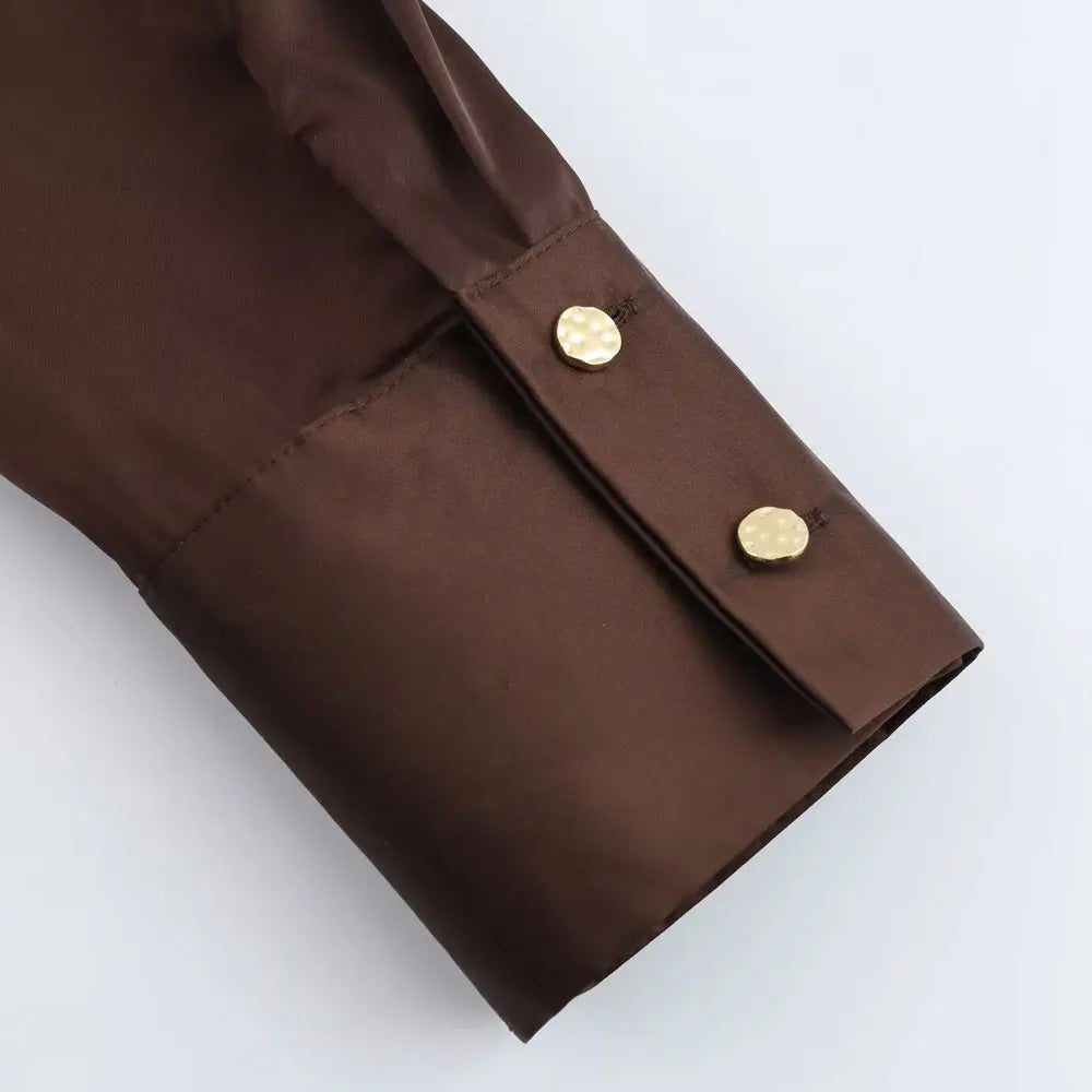 Women's Chic Lapel Collar Blouse Long Sleeve Button-Up Fashion Flowing Top Elegant Female Shirt Office.