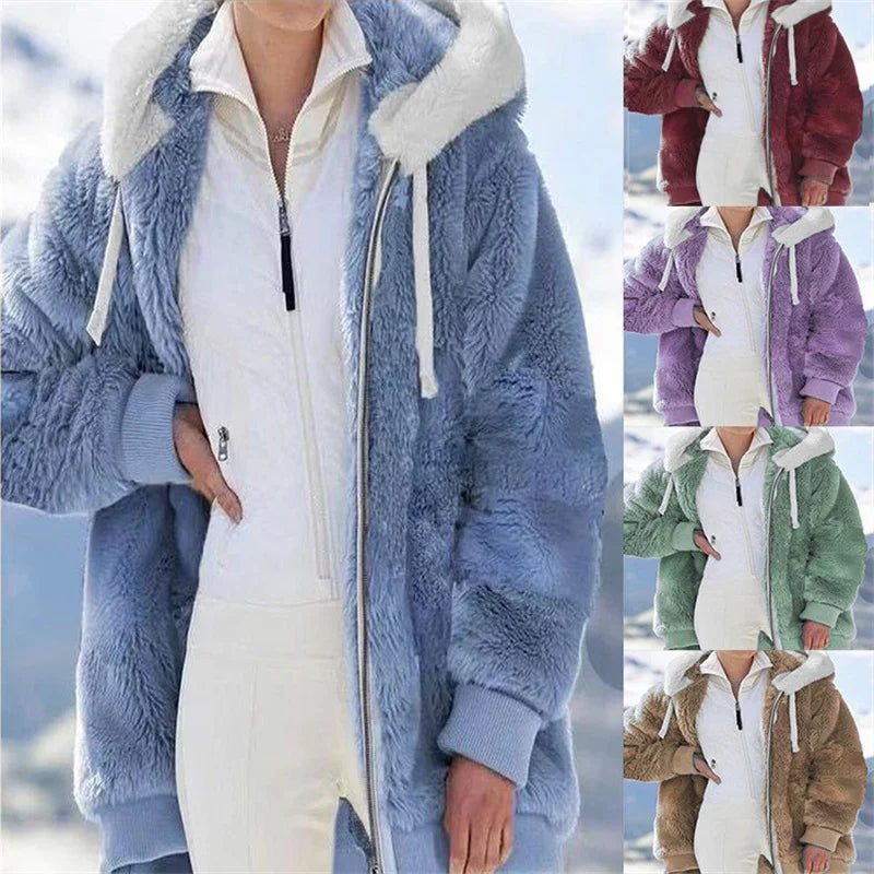Women Winter Warm Faux Fur Jacket Plush Coat New Casual Hooded Fashion Zipper Soft Fleece Cashmere Jackets Female Thick Clothing.