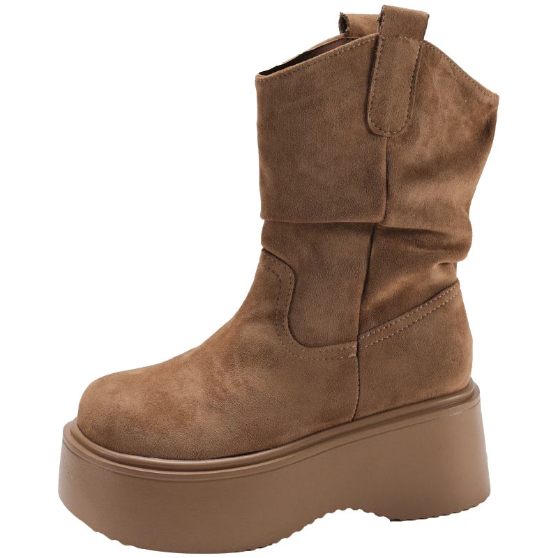 Chunky Platform Thick Sole Woman Ankle Boots Design Round Toe Slip On Shoes  2025 Autumn Winter Short Botas Para Mujer.