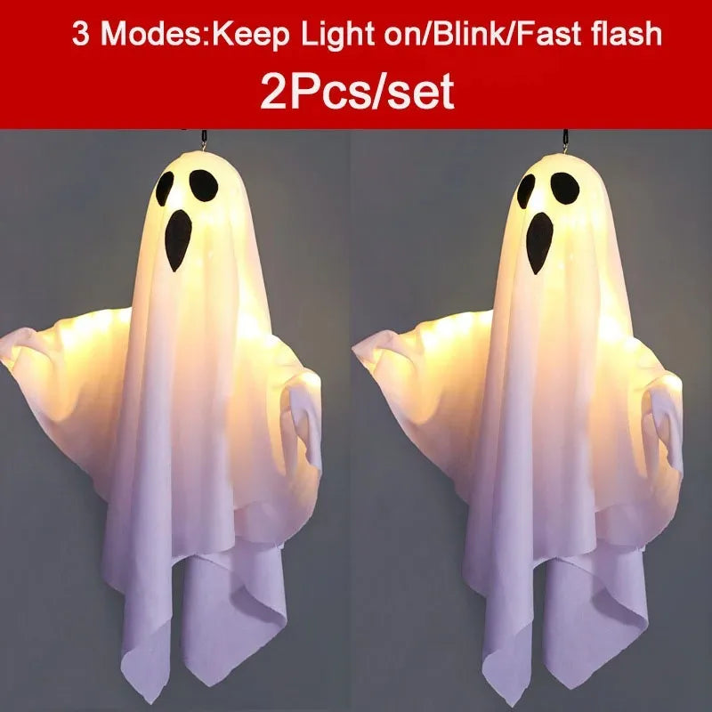 2025 LED-Glüh-Geisterparty, Halloween-Dekoration für Zuhause, drinnen und draußen, Spukhaus, Bar, hängende Horror-Requisiten mit Lichtern