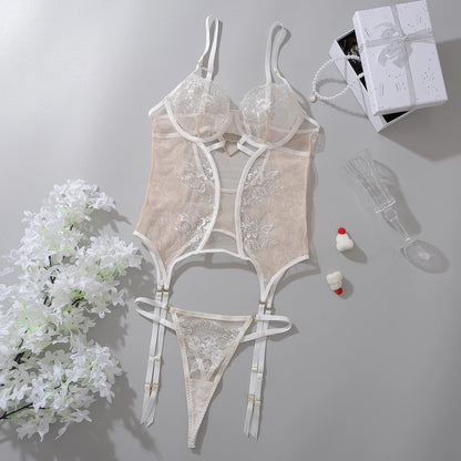 Women's Sexy Lace Luxury Lingerie Set Ultra-thin Mesh Love Heart Decorative Complex Erotic Hot Adult Bra Panties Set for Sex