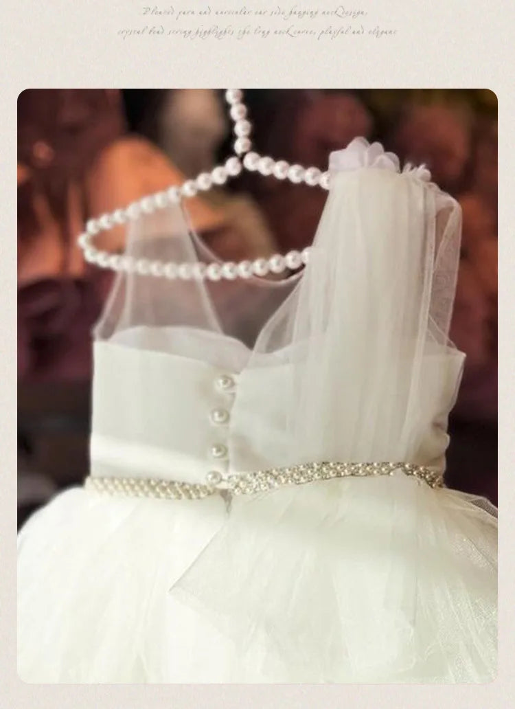 Formales Kleid für Kinder2025Neues weißes ärmelloses Prinzessinnenkleid im europäischen und amerikanischen Stil für Performance-Kostüme für kleine Mädchen.