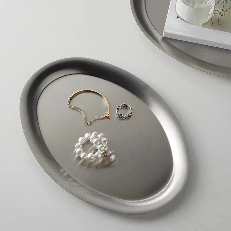 Multi-Size Stainless Steel Oval Dish Plates Household Food Dinner Steamed Shallow Plate Kitchen Tableware.