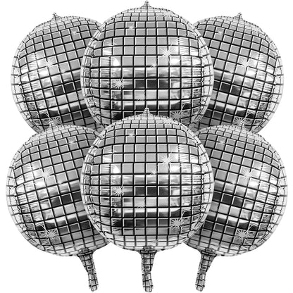 6/12 Stück 22 Zoll Discokugel Folienballons Metallic Silber 4D Ballon für 70er Jahre Disco Geburtstagsfeier Hochzeit Dekoration Lieferungen.