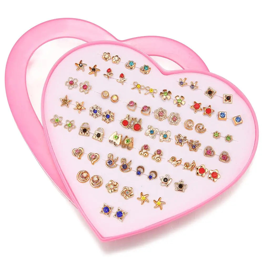 Multicolor 36Pairs Cartoon Hypoallergenic Plastic Stud Earrings Set For Women Girl Cute Animal Flower Ear Wedding Gifts Jewelry.