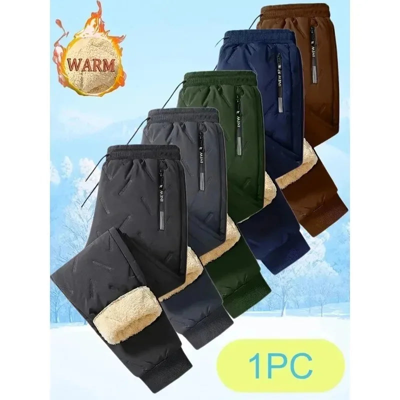 UETEEY Winter Thermal Fleece Pants Men Plush Lambswool Thicken Warm Waterproof Trousers Man Casual Windproof Joggers Sweatpants.