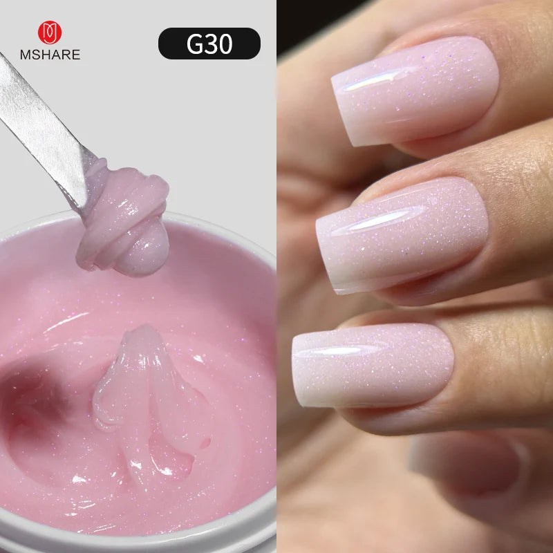 MSHARE 50g/250g Shimmer Pink White Acrylic Gel TPO Free Glitter Shiny Extension Acryl Hard Gel Nails Sculpting Construction