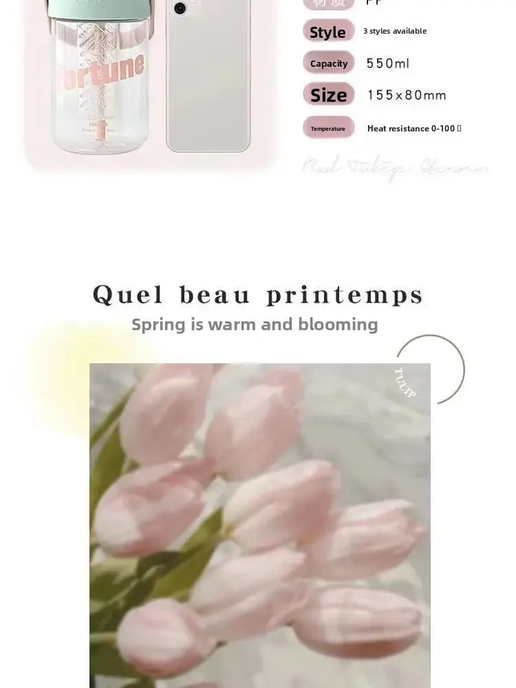 High Aesthetic Large Capacity Portable Sports Straw Cup for Girls Summer New Tea Separator Student Cup Water Bottle Gift.