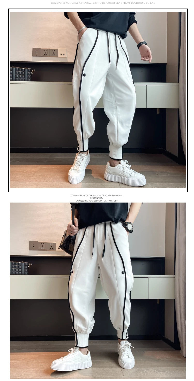 Spring Autumn Casual Joker Harlan Pants Sports Bundle Leg Waist Pants Streetwear Fashion Men Black White Grey Elastic Trousers.